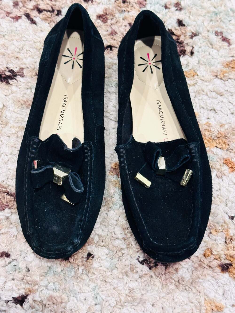 Isaac Mizrahi Live! Imalia Black Suede Bow Loafers Size 8M